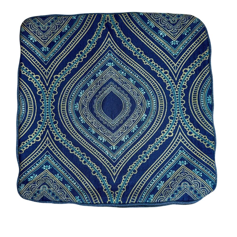 Fabric Tapestry Decorative Pillow Case Blue Medallion Geometric 20 x 20